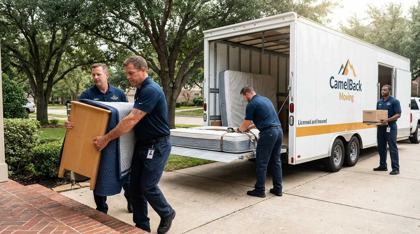 Crew loading residential truck for cross-state move from Rockford, OH
