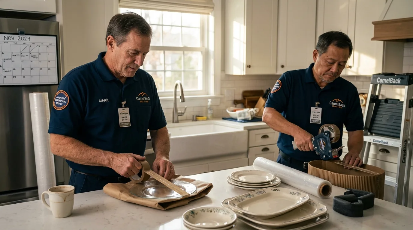Professional crew packing kitchen dishware in Rockford, OH